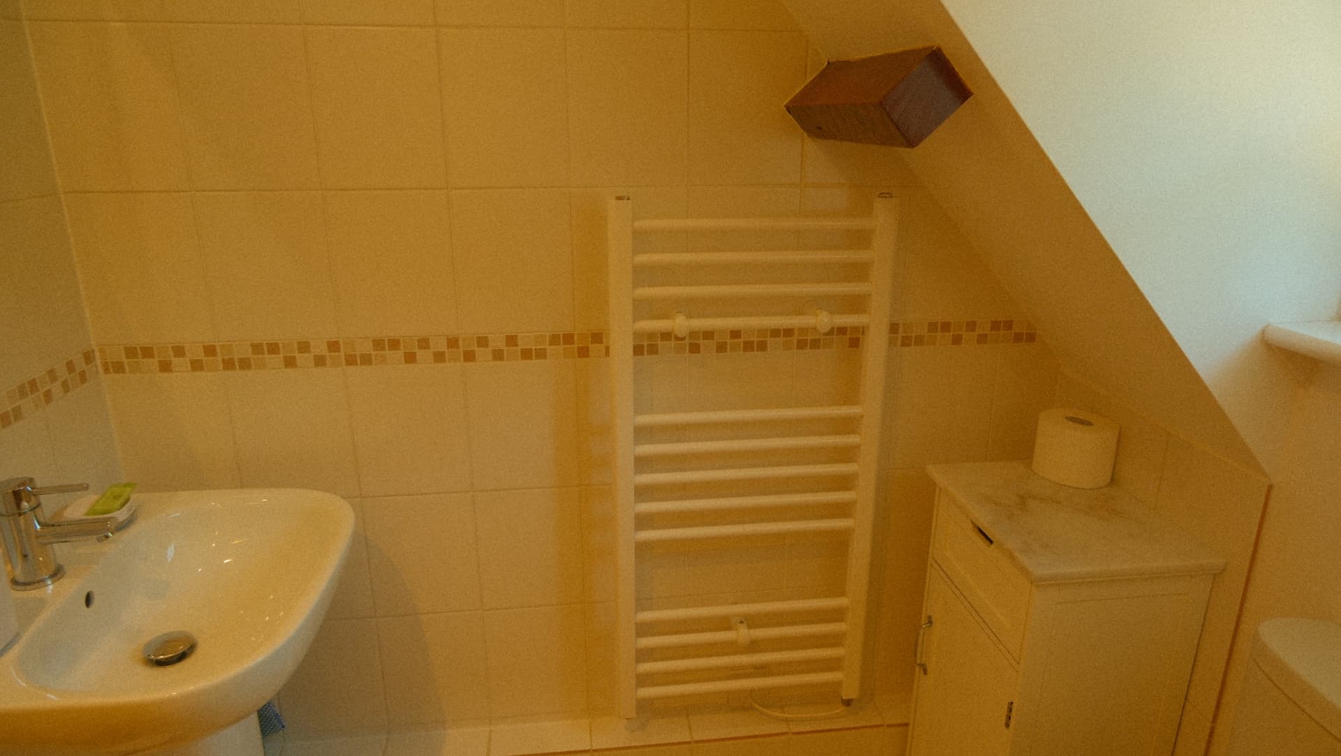 The bathroom, with heated towel rail