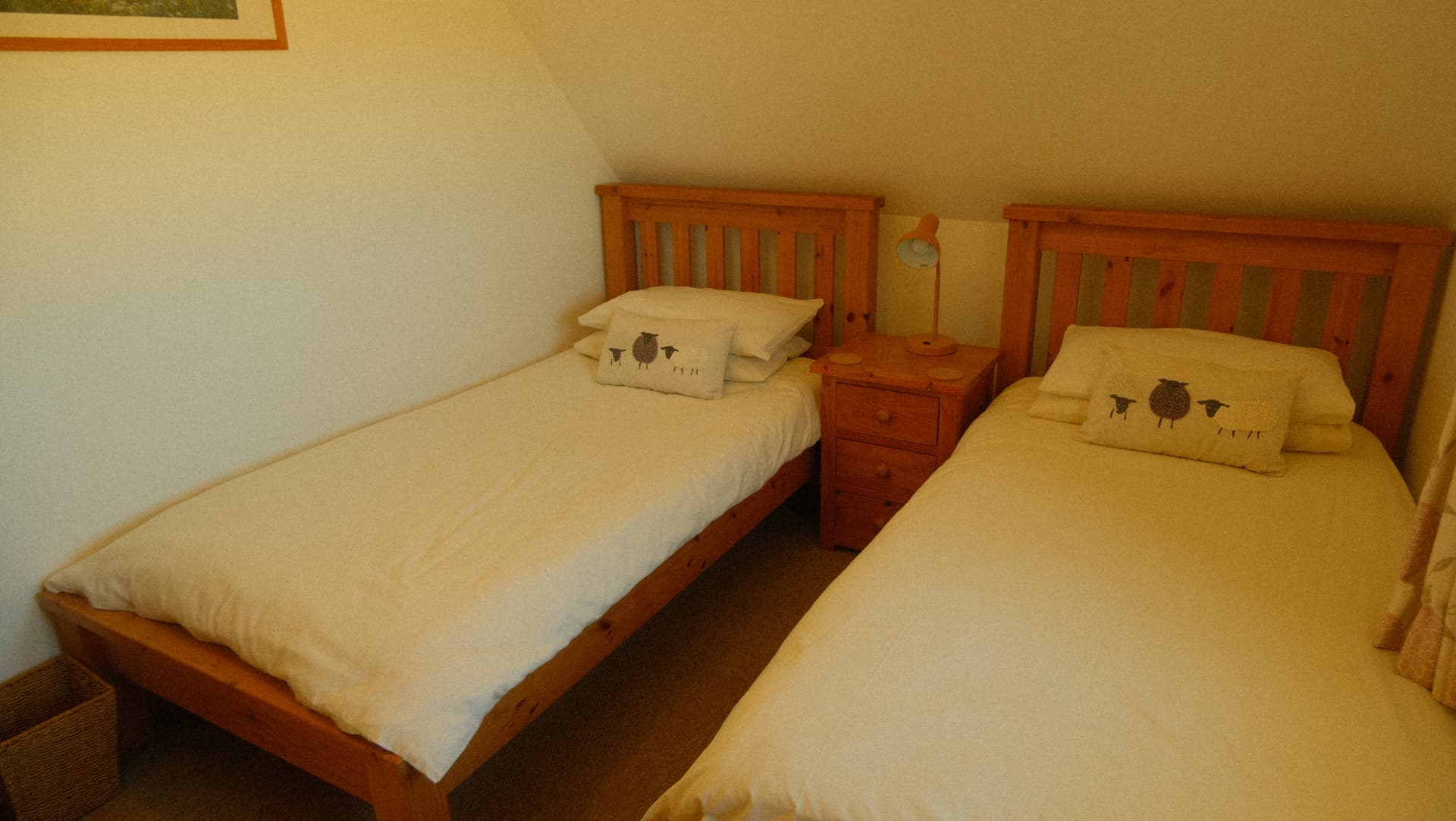 The twin bedroom, made up and ready